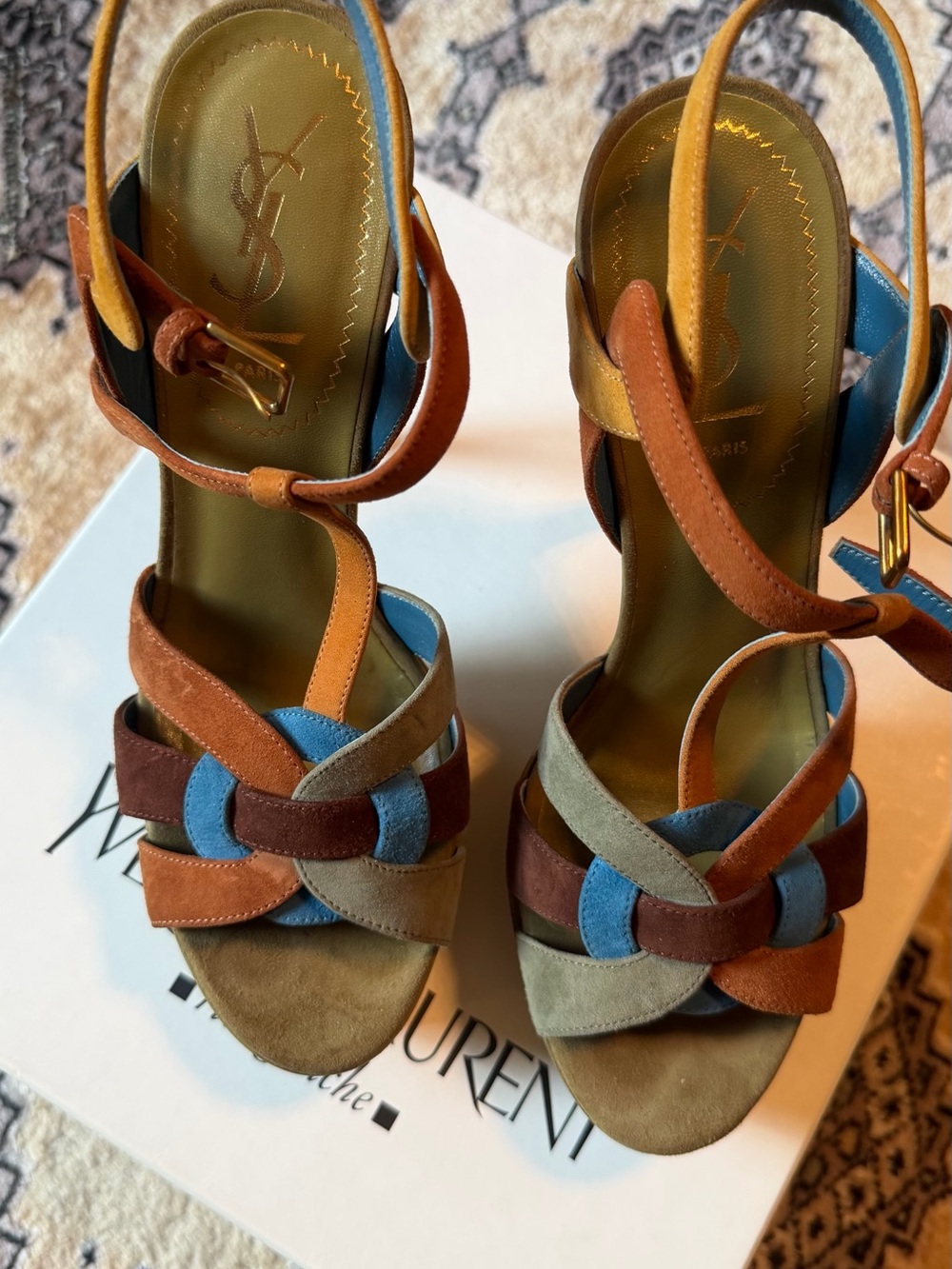 Yves Saint Laurent Multicolor Suede Platform Sandals – Size - Picture 9 of 11